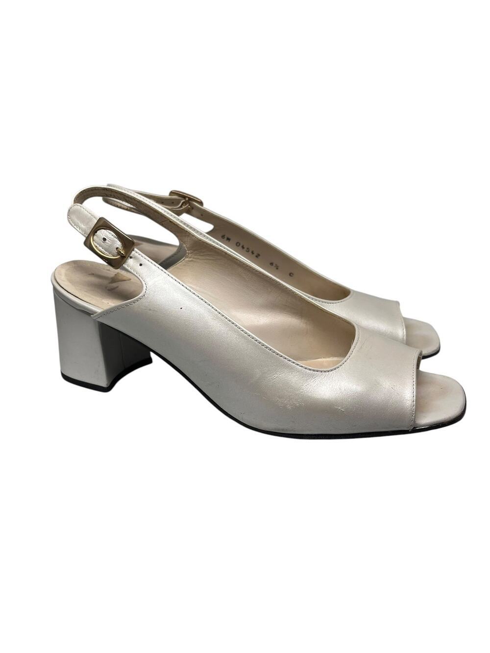 Stuart Weitzman Shimmery Cream Open Toe Slingback Heels Size 6